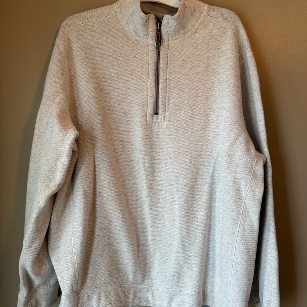 Tommy Bahama Light Gray Half-Zip Pullover Sweater REVERSIBLE